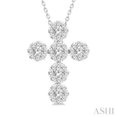 1 Ctw Lovebright Cross Round Cut Diamond Fashion Pendant With Chain in 14K White Gold